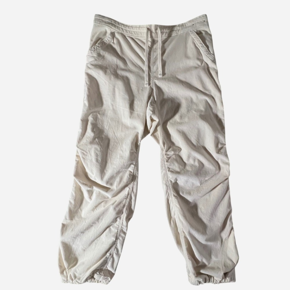 Hollister Parachute Baggy Pants Womens L Short‎ Cream Corduroy Adjustable Rise